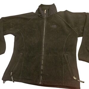 The North Face Fleece Jacket Womens XL Black Full Zip Pockets Logo Stand Collar